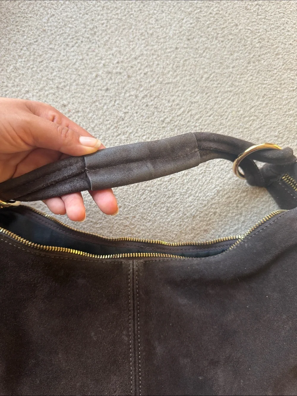 Classic Dark Brown Suede Hobo Bag